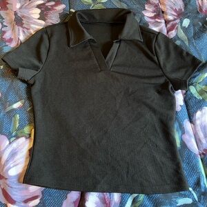 SHEIN XS black v neck crop top with collar. Tried on once but too small